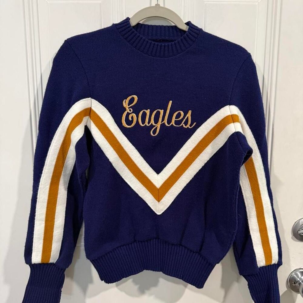 Vintage 80s Varsity Spirit Fashions Eagles Cheerleader Knit Sweater Chevron